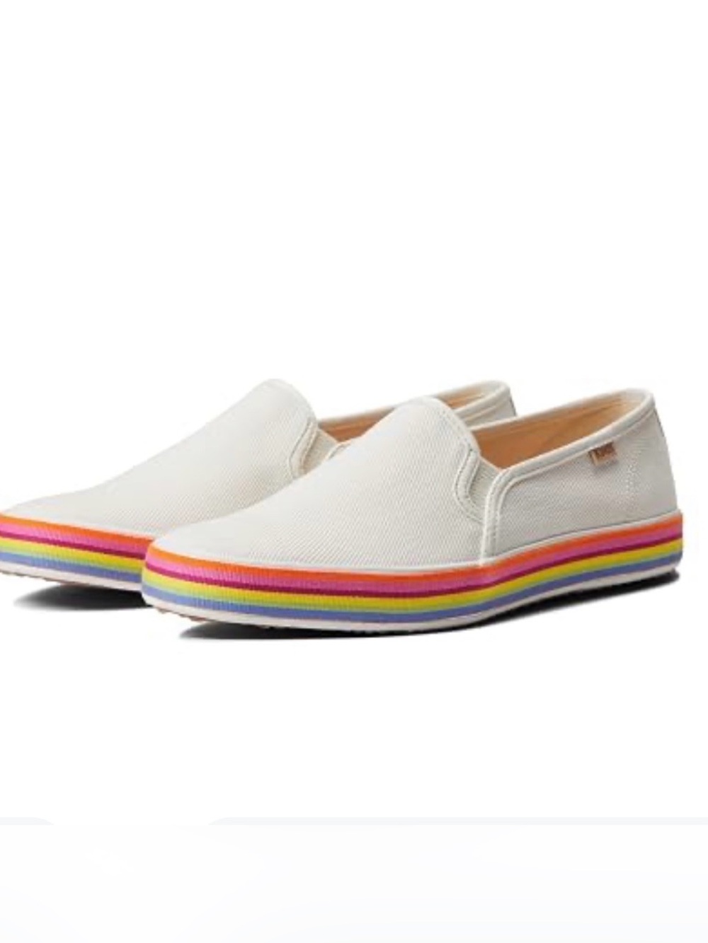 Keds for Kate Spade White Canvas Slip-On Sneakers with Rainbow Stripe Platform
